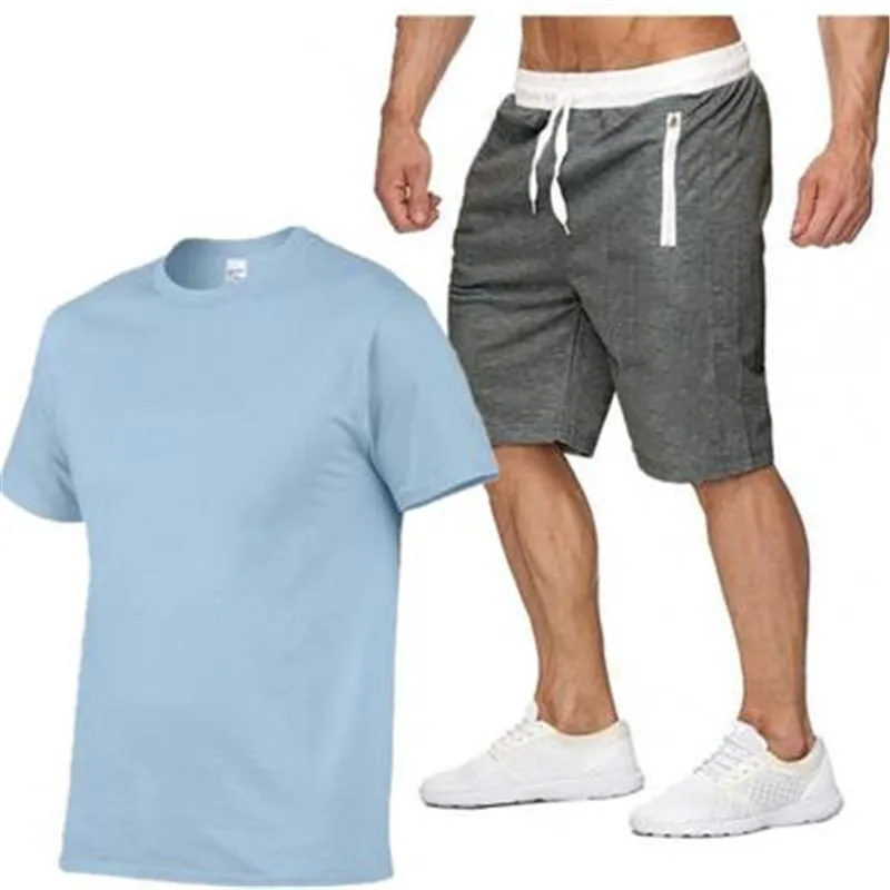 

New men's summer brand suit breathable comfortable casual wear fitness sports short-sleeved T-shirt + shorts 2-piece set S-XXL