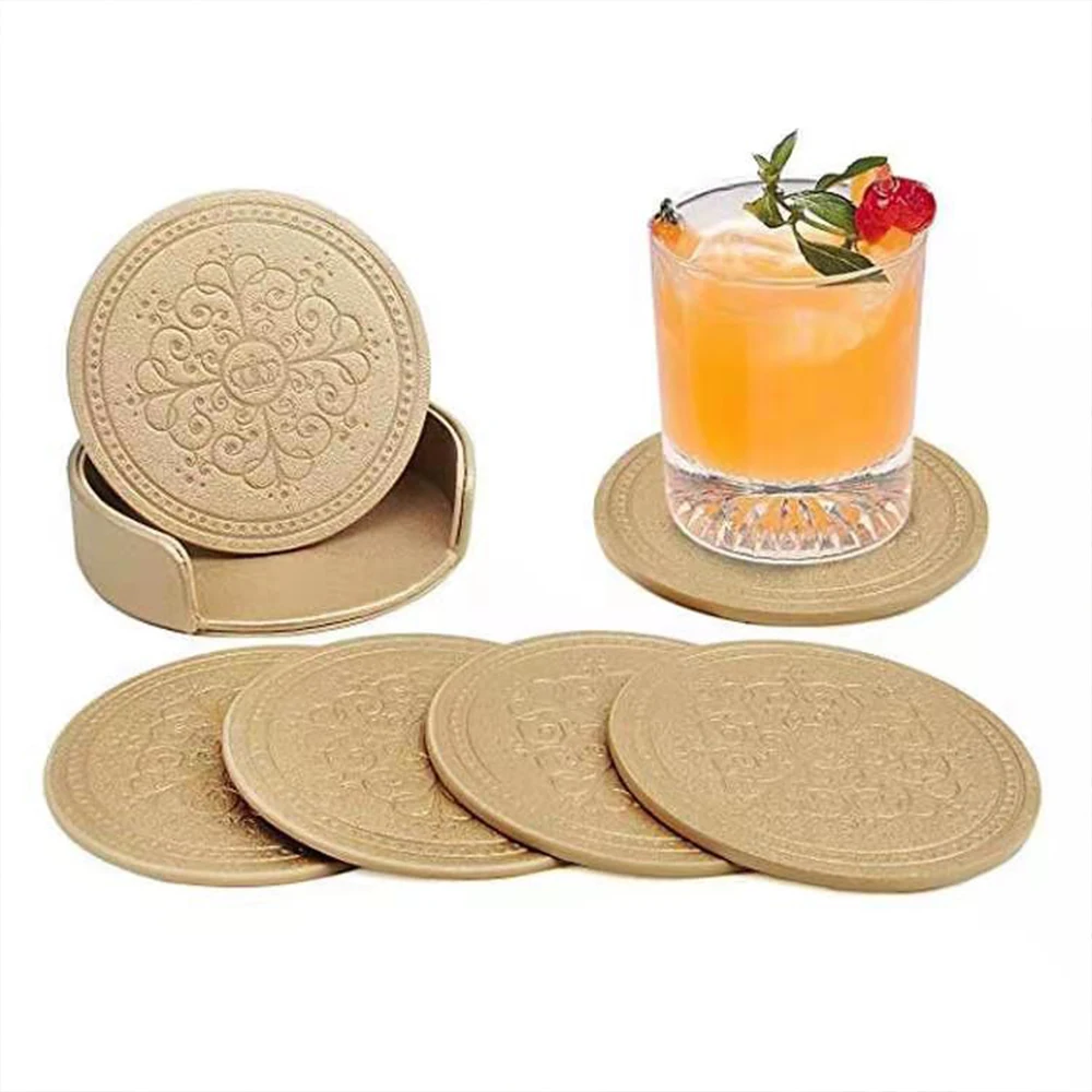 

Creative PU Leather Kitchen Tableware Mat Drink Coffee Coasters Placemats Dinner Plates Pad Marble Chic Decoration Multicolor
