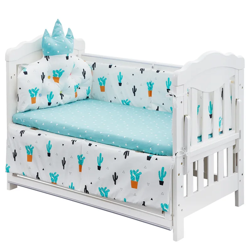 

5pcs Set Baby Crib Bedding Set Baby Bed Side Baby Bed Set White Ground Color Cactus Print Baby Bedroom Decor