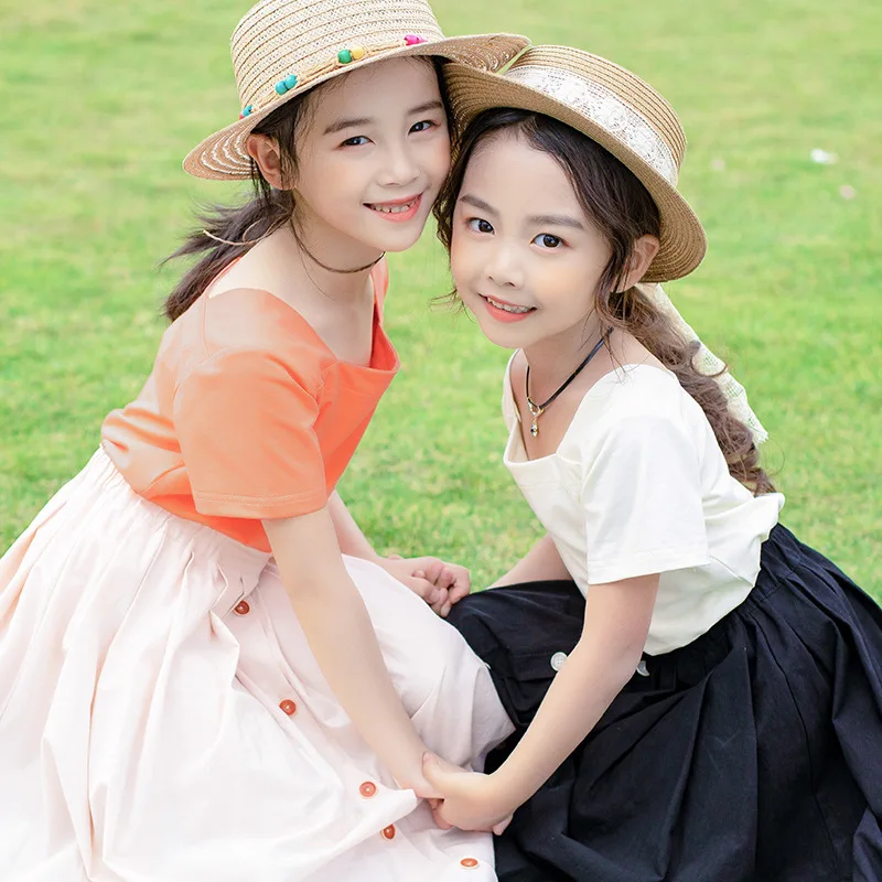 2020 летняя одежда для девочек детские хлопковые винтажные красные топы футболки