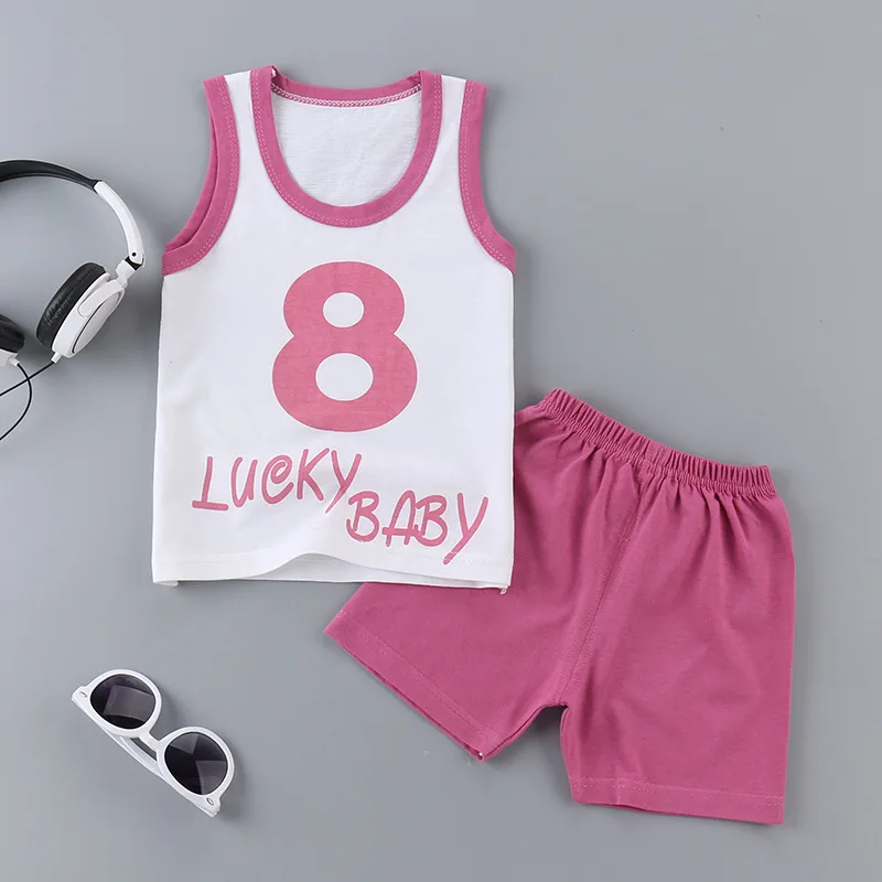 Summer Kids Boys Girls Clothes Set Pure Cotton Vest Sleeveless Tops+Shorts Sets Children Boy Waistcoats 2Pcs Cartoon Vests Suits | Детская