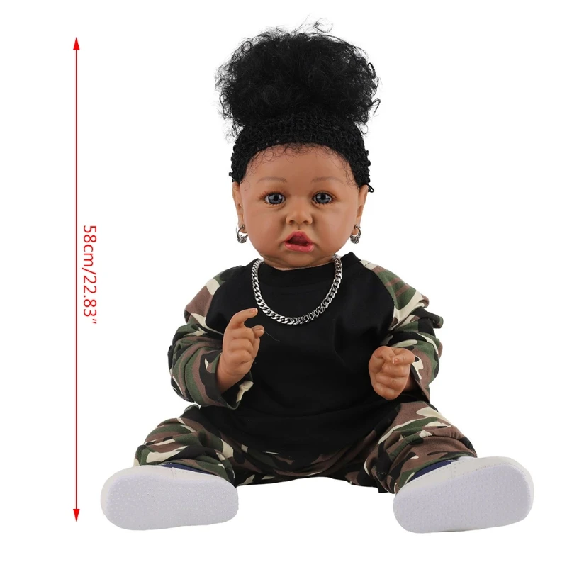 

23inch Baby Play Doll Washable African Girl Doll Realistic Newborn Doll