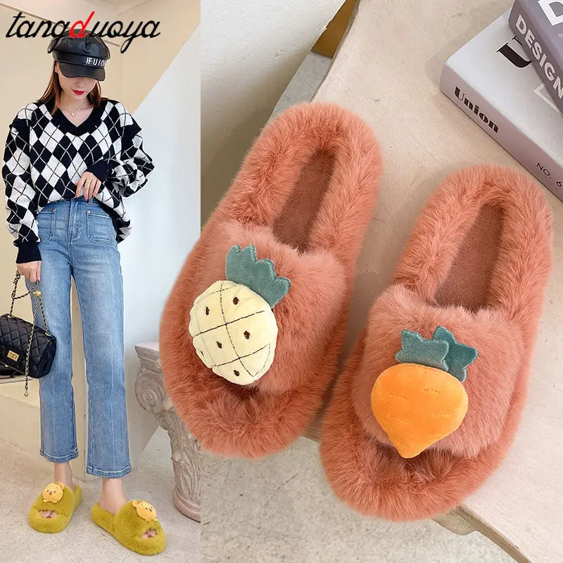 

2021 New Fashion Outdoor Slippers Fashionable Furry Shoes Winter Cotton Slipper Women's Plush Warm Winter Indoors Slides