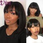 Парик из 100% человеческих волос, короткие парики из человеческих волос, с челкой, бразильский парик без повреждений полностью машинной работы для черных женщин IJOY