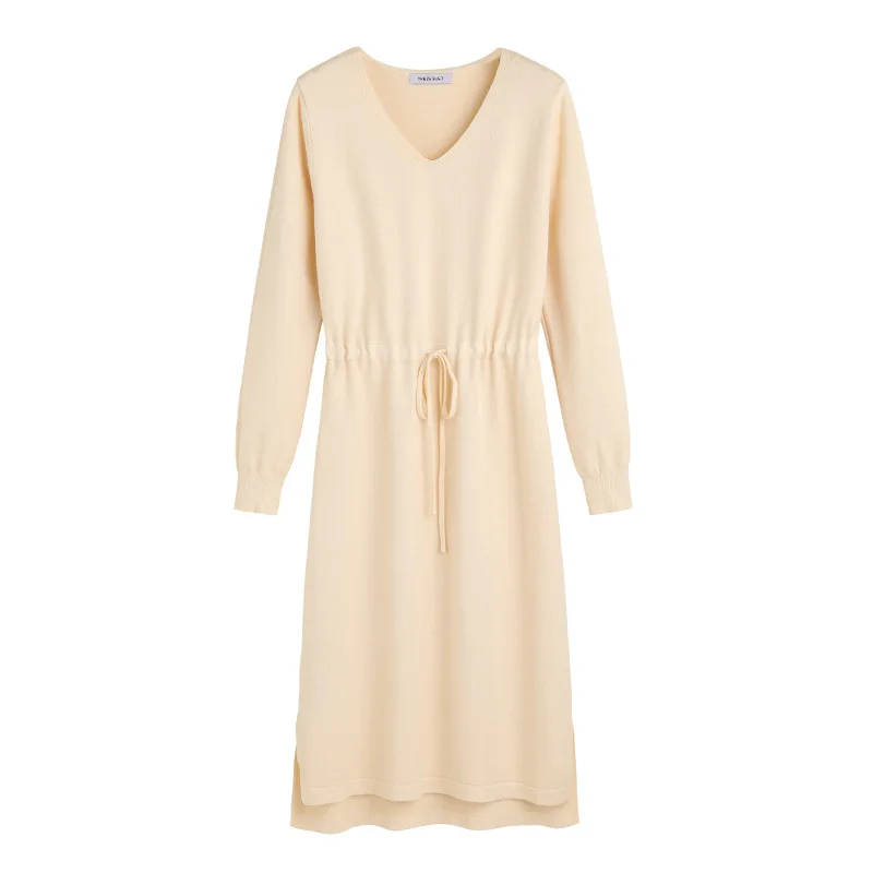 

Women's Skirt 2020 New Autumn/Winter Lace-up High Waist Sweater Dress Korean Style Split Long Sleeve Knit Dress