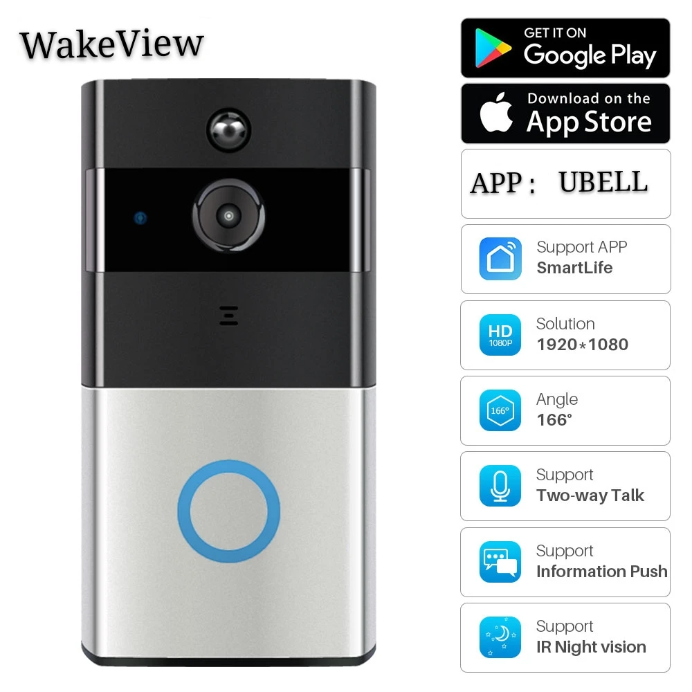 WakeView HD 1080P умный видео дверной звонок, домофон, WiFi, приложение для управления жизнью, беспроводной дверной звонок, ip-камера, монитор безопасности дома, ИК светодиодный