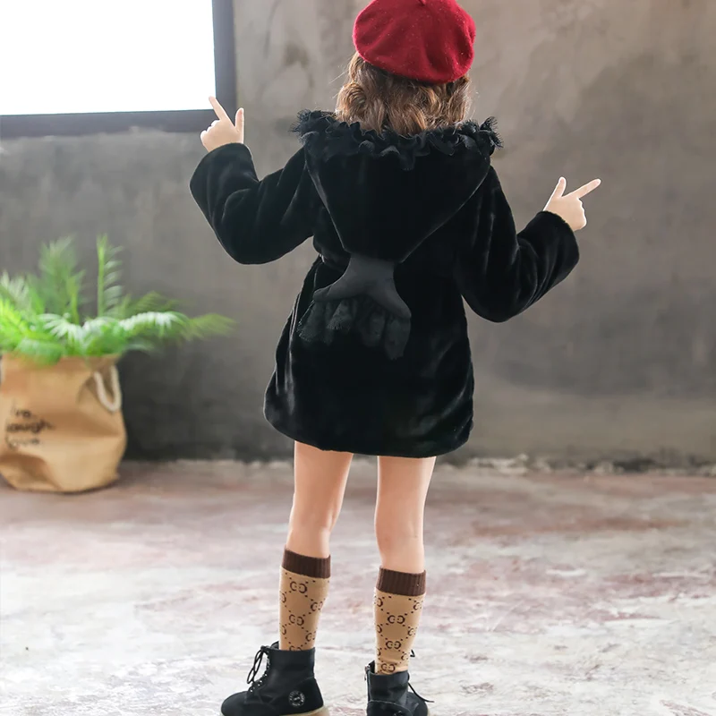 Пальто с мехом для девочек Детская куртка меховым воротником пуховая парка