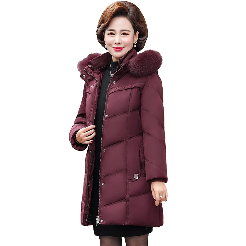 Новинка 2019 зимняя куртка женский пуховик среднего возраста с воротником из