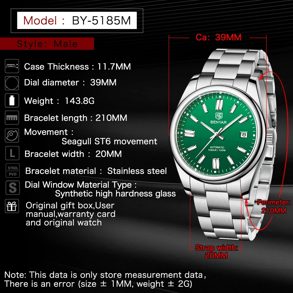 Часы мужские механические водонепроницаемые 10 бар из нержавеющей стали |