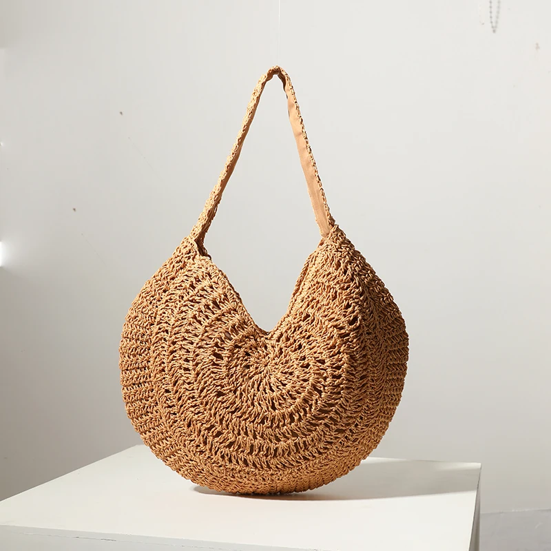 

2021 Summer Straw Bags for Women Rattan Shoulder Bag Handmade Woven Beach Handbags Female Message Handbag Totes Bag