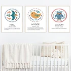 Плакат Fika Hygge Lagom шведская Цитата Художественная печать шведская Скандинавская настенная живопись на холсте Печать домашняя живопись художественное оформление