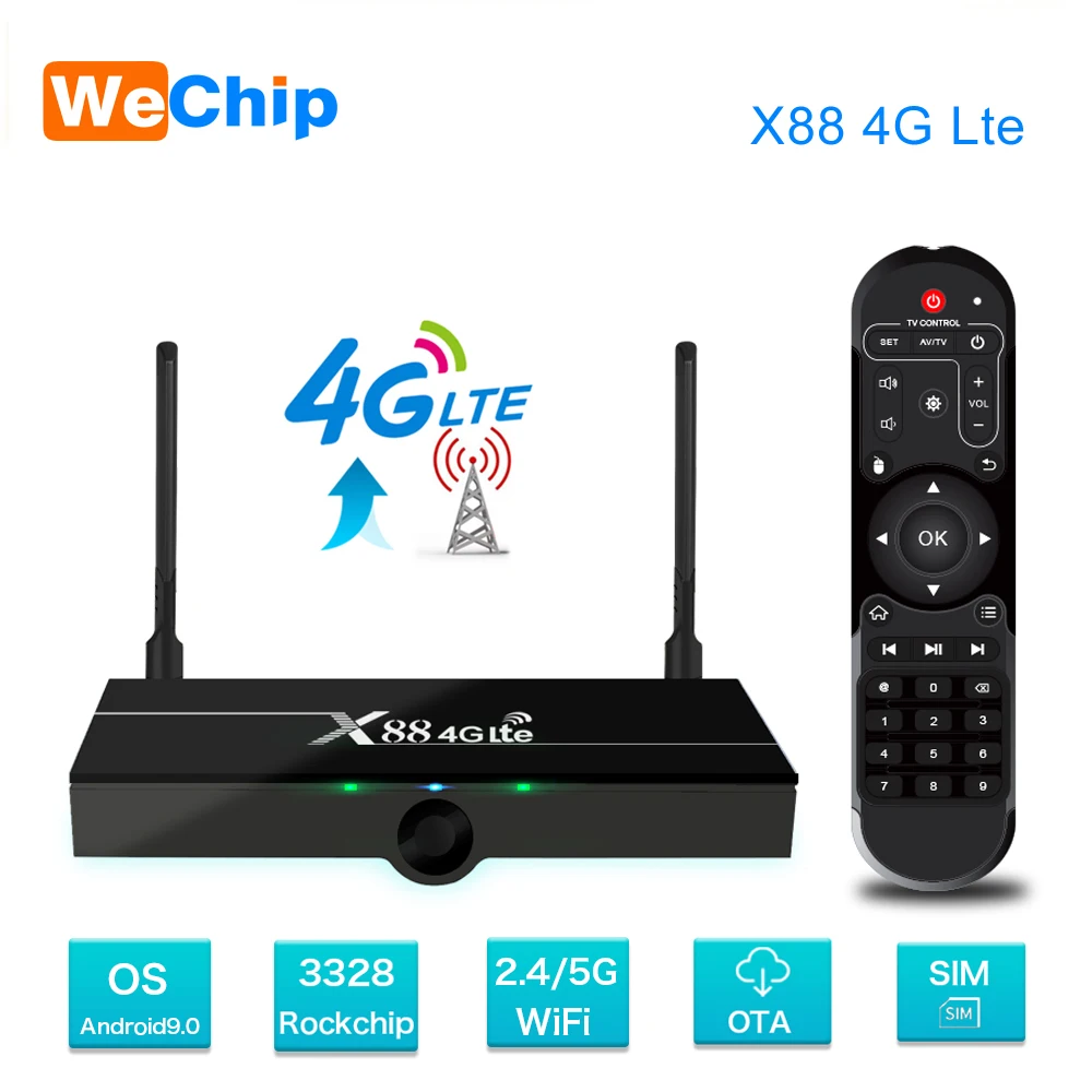 ТВ-приставка Wechip X88 4G Lte Android 9,0 поддержка 4G Nano SIM карты 2 Гб 16 Гб RK3328 2,4G& 5G двойной Wifi 4K 1080P HD 30 ТВ-приставка