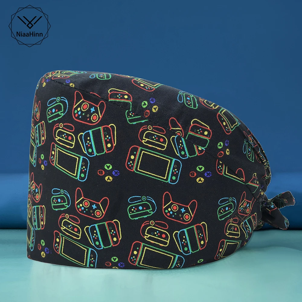 

Wholesale printing pet scrub work cap nursing cap sweat-absorbent beauty cap beauty salon Baotou scrub Unisex Elastic Cotton hat