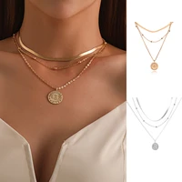 layered round coin necklaces for women girls trendy classic multi layer necklaces snake chain party wedding jewelry for women