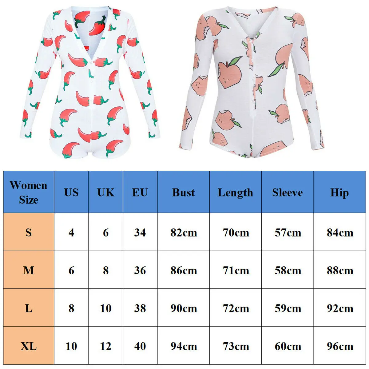 

Spicy/Peach Sexy Women Deep V-neck Bodycon Printed Sleepwear Jumpsuit Button Bodysuit Shorts Romper Leotard Long Sleeve Bodysuit
