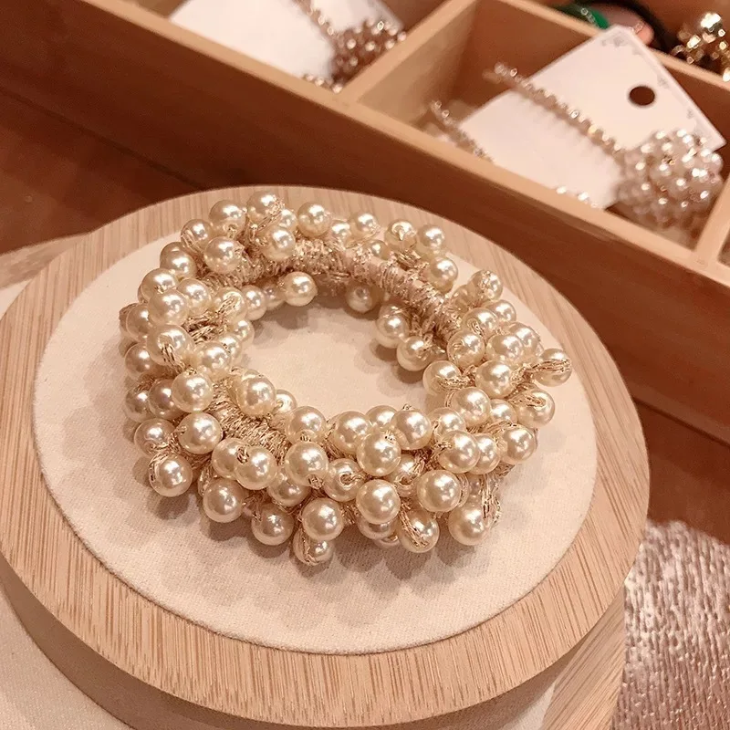 

Fashion New Pearl Beads Elastic Hair Bands Scrunchies Sweet Elegant Jewelry Girls Hairbands Headpiece Hair Accessories for Women