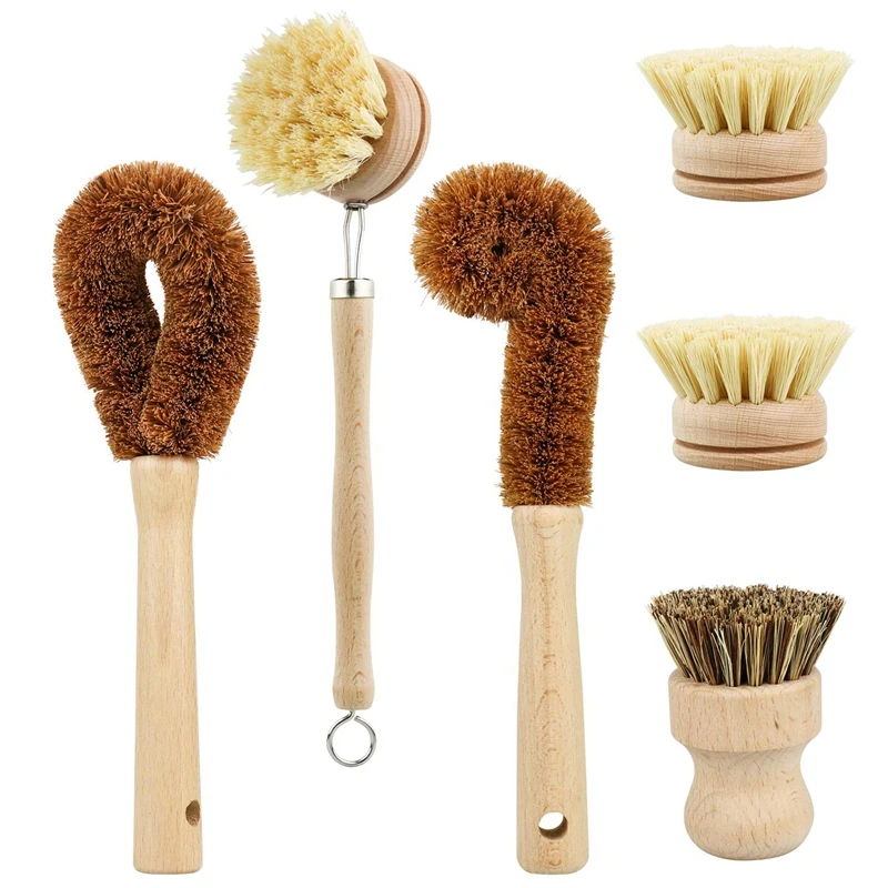 

SHGO HOT-Plant Based Cleaning Brush Set, 6 Piece for Vegetable, and Kitchen Dish Cleaning, Zero Waste & Biodegradable Kitchen Br