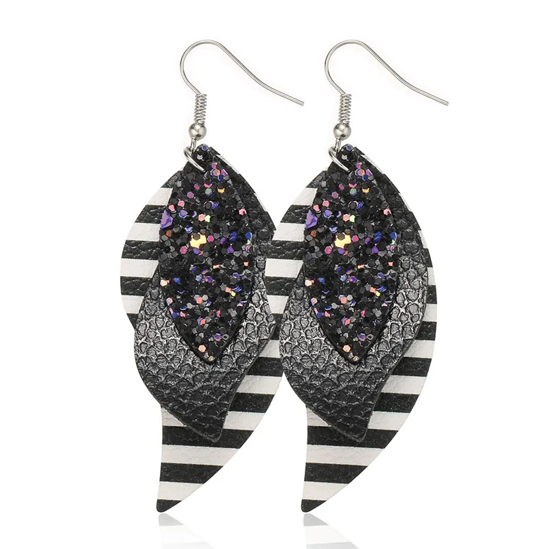 

Cpop Valentine's Day Present Glitter Faux Leather Earrings for Women Girl Leaf Zebra Lattice Earring Fashion Jewelry Accessories