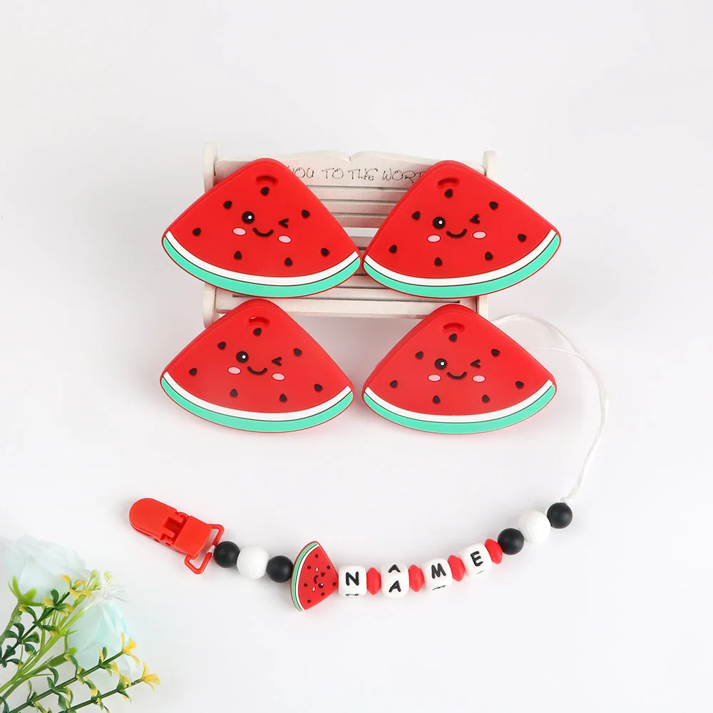 

Kovict 5/10pcs Silicone Teether Cartoon Watermelon Food Grade Silicone Pendants DIY Pacifier Chain Accessories Baby Molar Toys