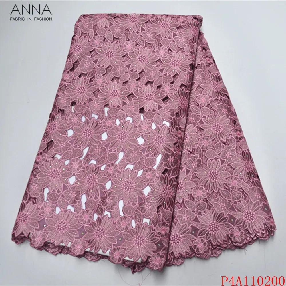 

Anna latest pink french sequins lace african organza fabric 2020 high quality embroidered with stones and rhinestons 5 yards/pcs