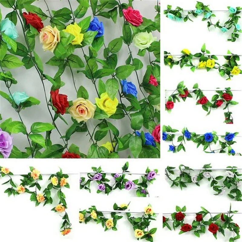 Искусственная Шелковая Роза цветок плющ лоза висячая гирлянда Свадебный