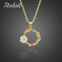 k pop wreath flower necklace for women gold color leaf rhinestone green crystal pendant necklace for girlfriend gift