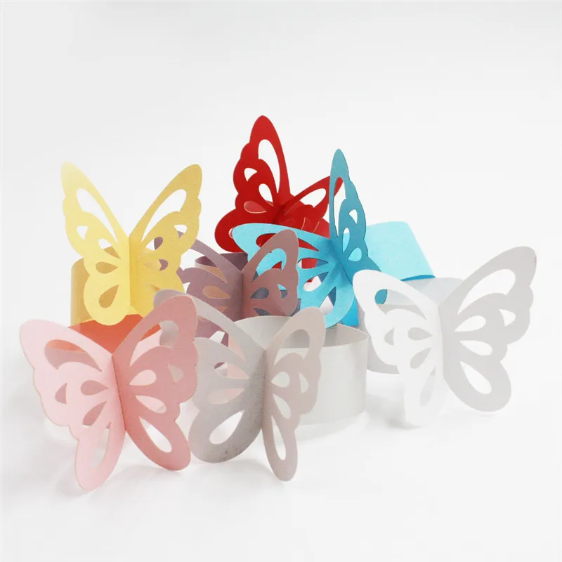 50 шт. перламутровая Бумага салфетка с бабочкой кольца Свадебные вечерние