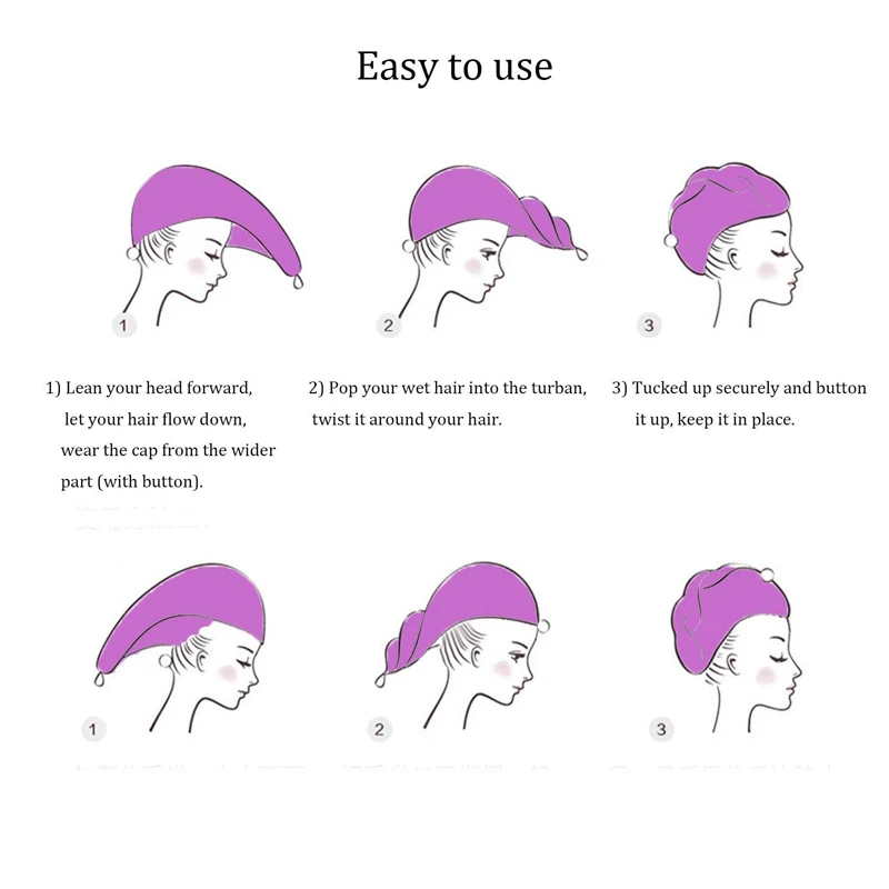 

Coral Velvet Dry Hair Bath Towel Microfiber Quick Drying Turban Super Absorbent Women Hair Cap Wrap with Button Thicken