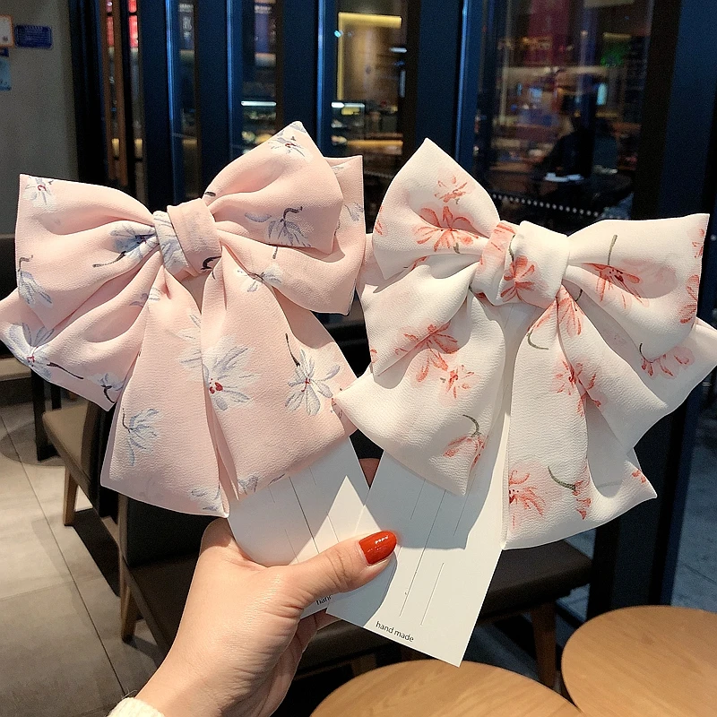 Fashion Korean Spring Barrettes Vintage Chiffon Large Bow Hair Clips Ponytail Clip Hairgrips for Women Elegant Accessories |
