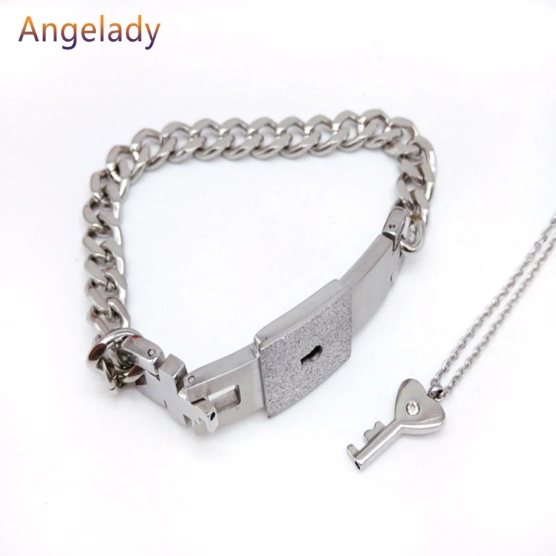 Пара титановая сталь замок браслет и ключ кулон ожерелье Любовь наборы подарок