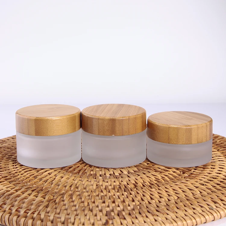 5g 15g 30g 50g 100g Recycled Frosted Glass Jars With Bamboo Lids  bamboo cosmetic jar glass for face cream packing