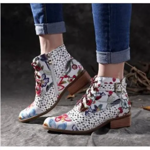 

35-43 Shoes Woman Plus Size Women's Chunky Heel Ankle Boots Side Zipper Lace Color Block Snake Pattern Luxury Designer