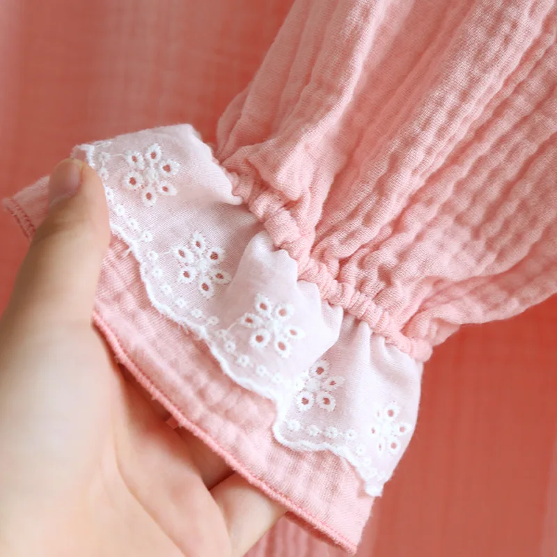 

Spring/Summer 2021 new style 100% cotton nightdress lace long-sleeved sweet ladies thin long skirt home short-sleeved skirt
