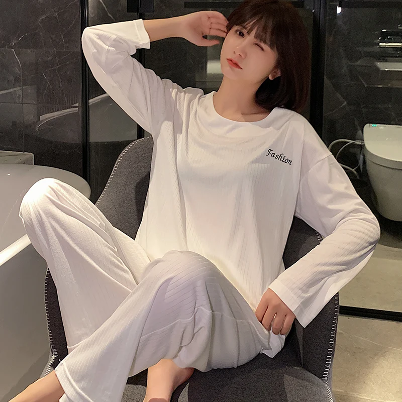 

New 2021 Spring Autumn Women Pyjamas Cotton Long Top Female NightSuit Mother Sleepwear for Women Leisure Homewear Pajamas Set