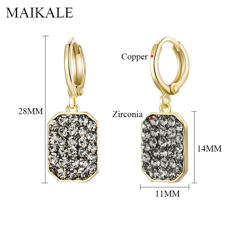 MAIKALE корейские модные квадратные золотые серебряные висячие серьги с камнями, фианит, голубой камень, CZ серьги для женщин, ювелирные изделия, подарки для девочек