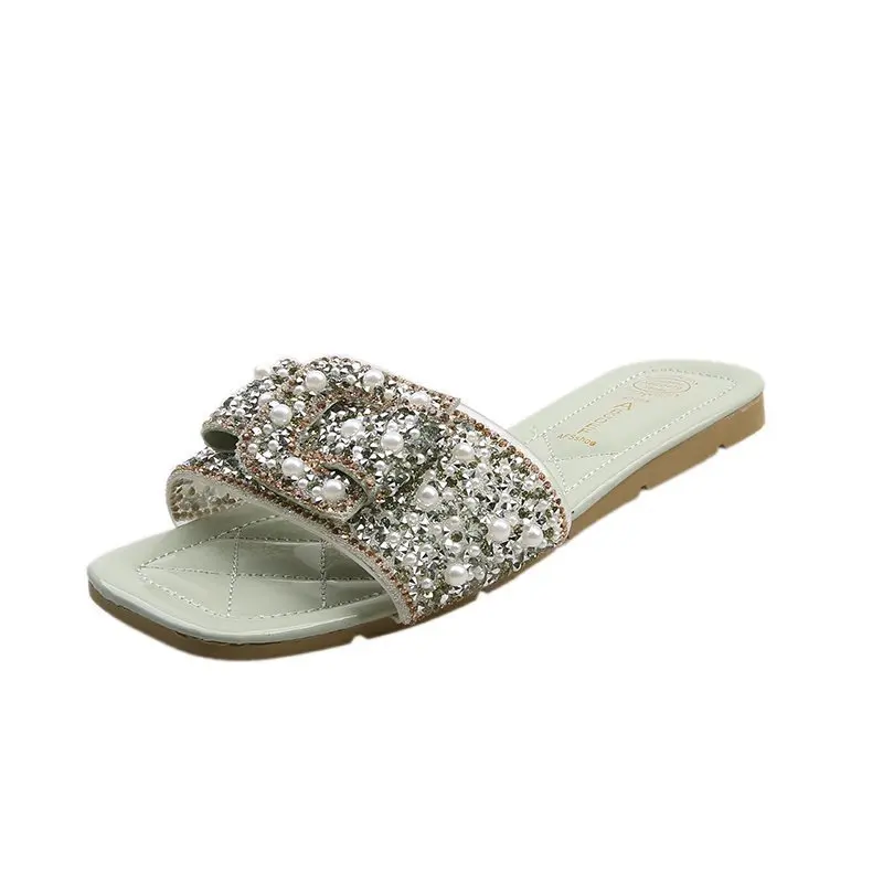 

Flat Shoes Female Rubber Flip Flops Low Ladies' Slippers Luxury Slides Slipers Women Butterfly-Knot String Bead Hawaiian Girl De