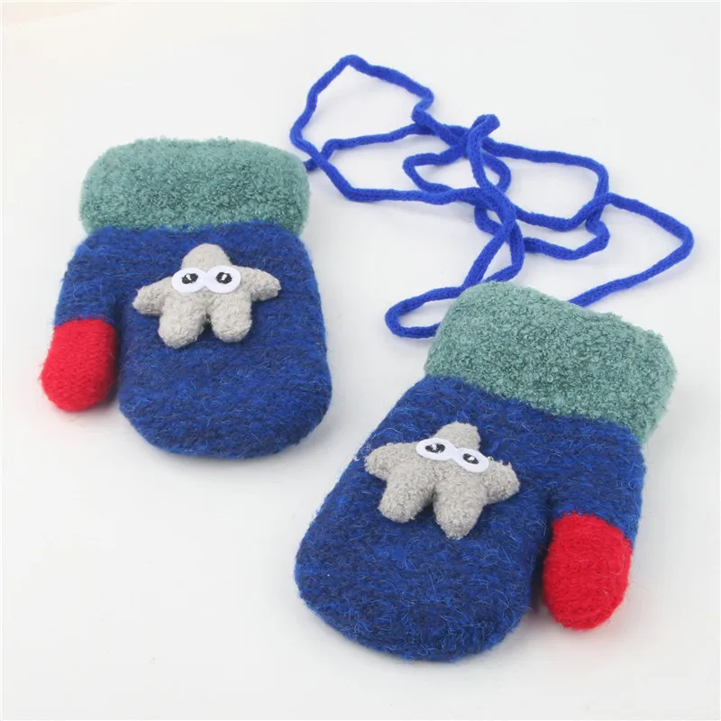 Новые модные милые перчатки для детей с изображением медведя зимней вязки из шерсти для новорожденных велюровые толстые детские перчатки для сохранения тепла пальцев.