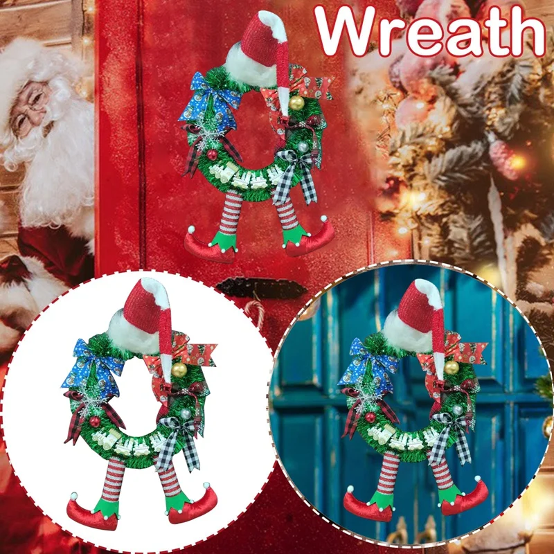 

Christmas Striped Clown Elf Legs Wreath Front Door Hanging Wreath Christmas Elf Leg Pendant Leg Wreath Decoration
