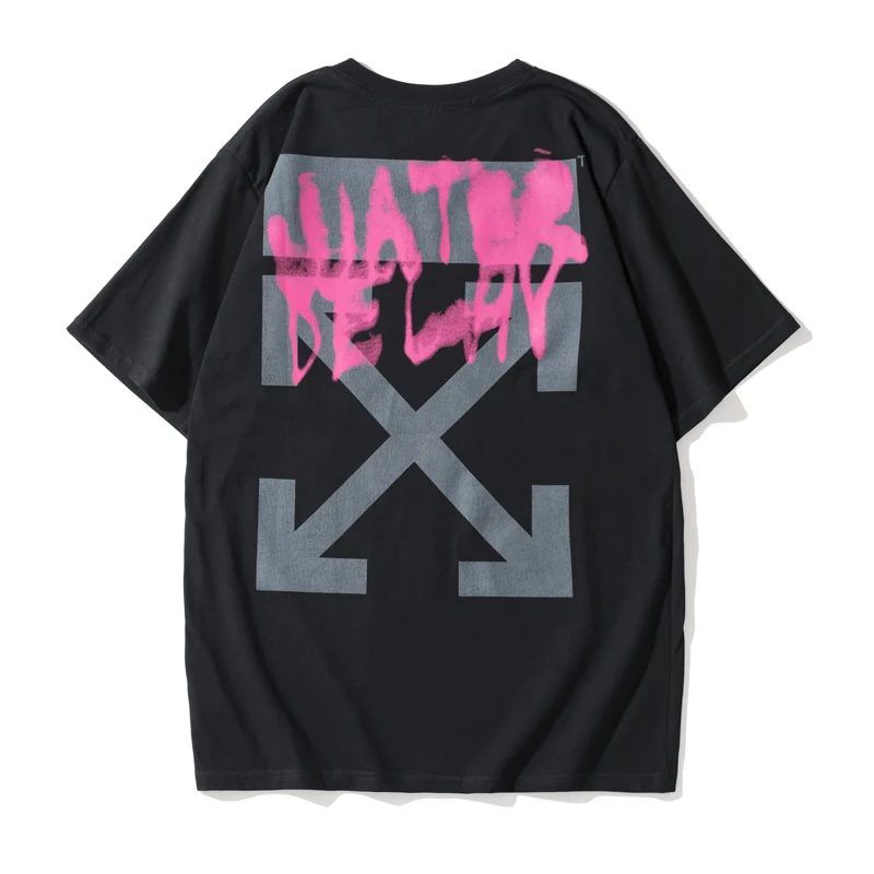 

2021 red graffiti print short-sleeved men's and women's street bottoming shirt T-shirt white summer hip-hop street print top