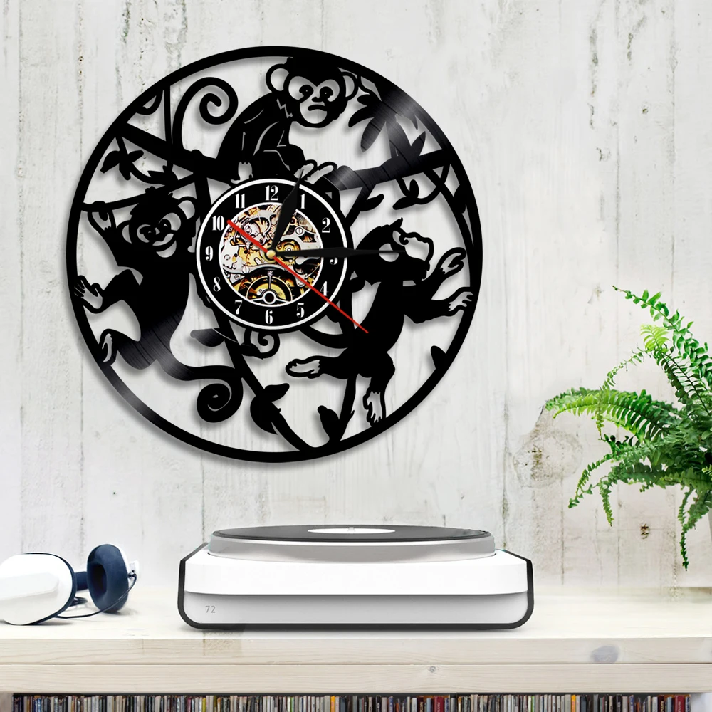 Виниловые часы в виде обезьяны со светодиодный Ной подсветкой настенные на