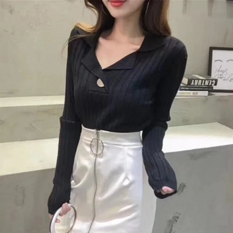 Осенне-зимний женский свитер в британском стиле с v-образным вырезом на пуговицах