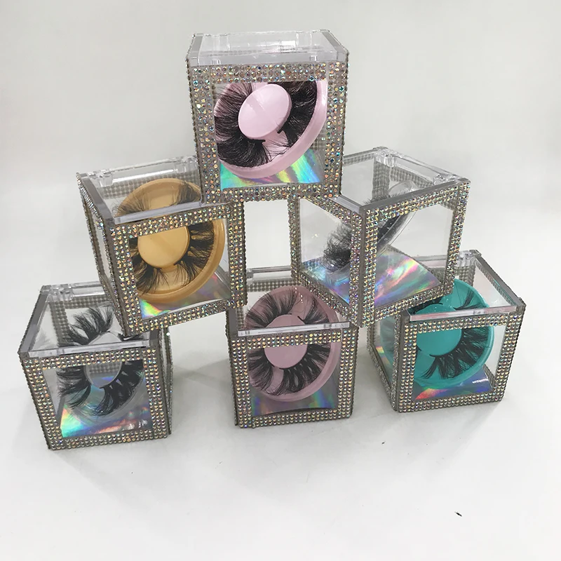 Cube Lashes Packing New Diamond Lashes Case Dramatic Glitter 3D Mink Lashes Box Custom Wholasale