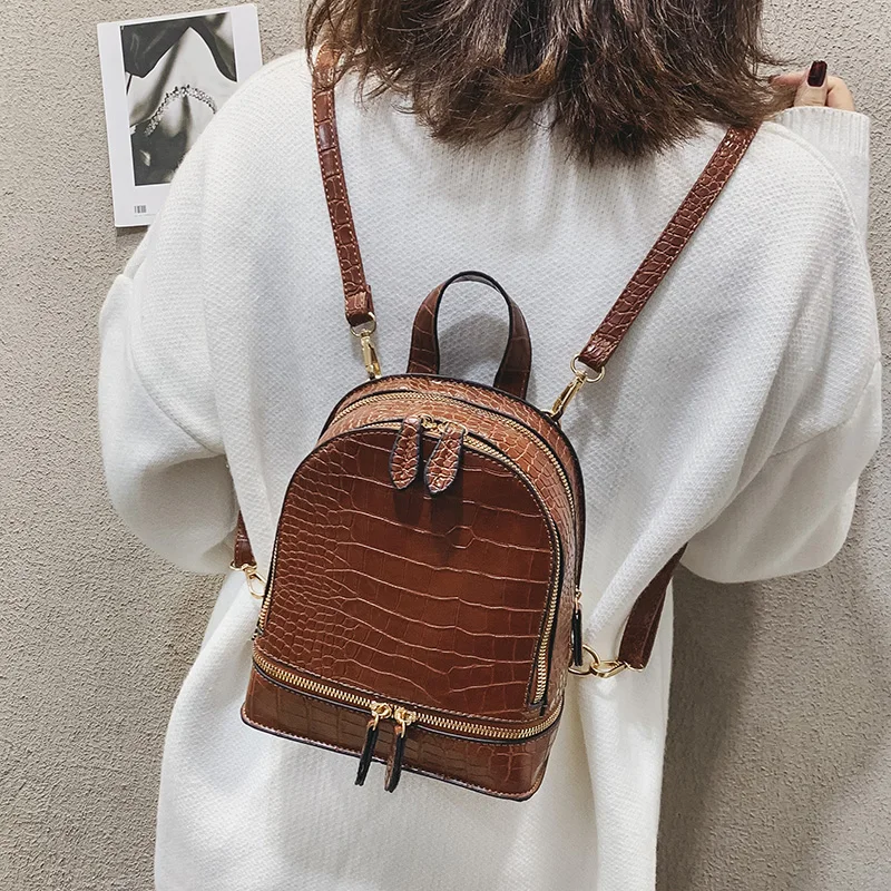 Винтажный крокодиловый узор маленькие рюкзаки из искусственной кожи для женщин