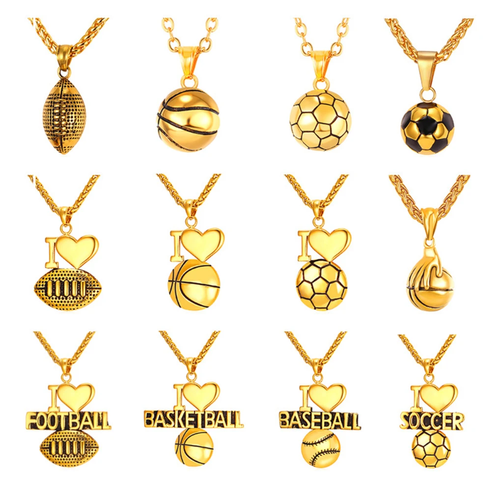 

New popular fashion titanium steel football, basketball pendant necklace men's and women's general sports necklace accessories