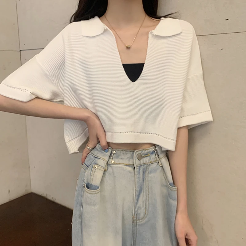 Женский свитер с V образным вырезом и коротким рукавом Новинка лета 2021 популярный