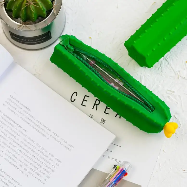 1 шт. силиконовый чехол для карандашей на молнии с изображением кактуса|Пеналы| |