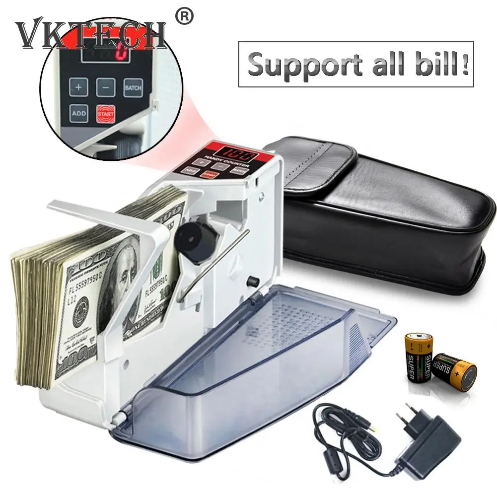 

V40 Portable Mini Cash Count Money Currency Counter Counting All Bill EU Handy Bill Cash Banknote Counter with Leather Bag