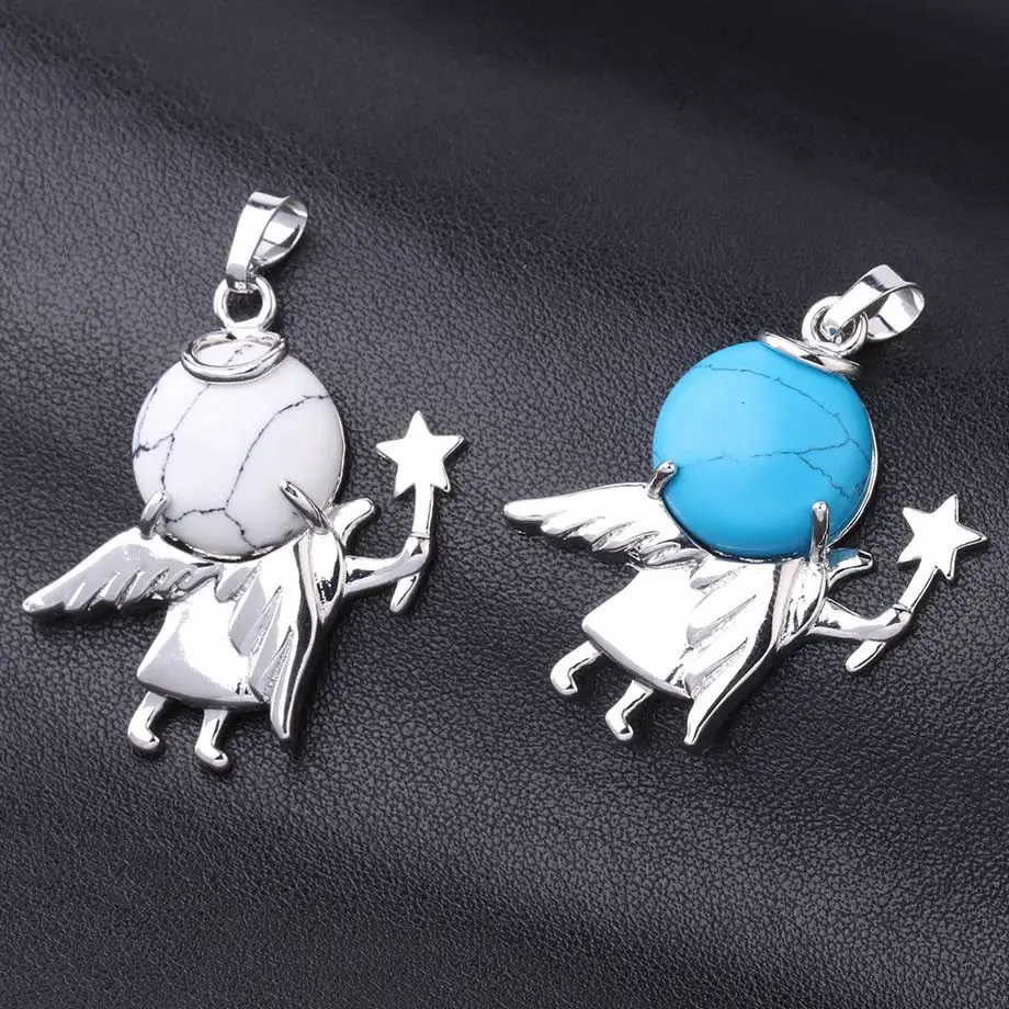 Подвеска в виде ангела из натурального камня круглые плоские кварцевые бусины