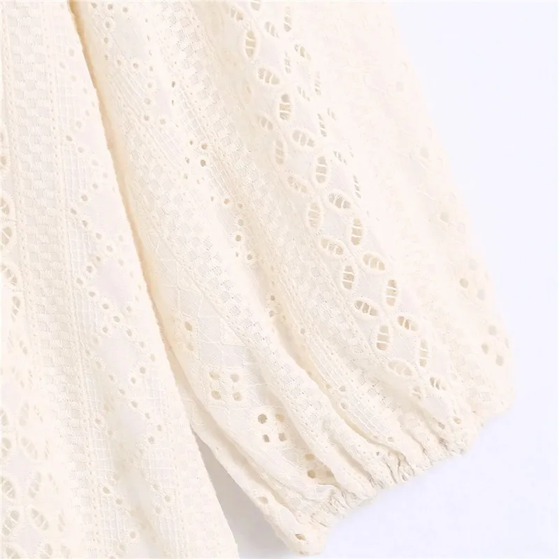 

TRAF Za 2021 Embroidery Dress Woman Cut Out Long Dress Women Vintage Long Puff Sleeve Midi Summer Dresses Loose Casual Dresses