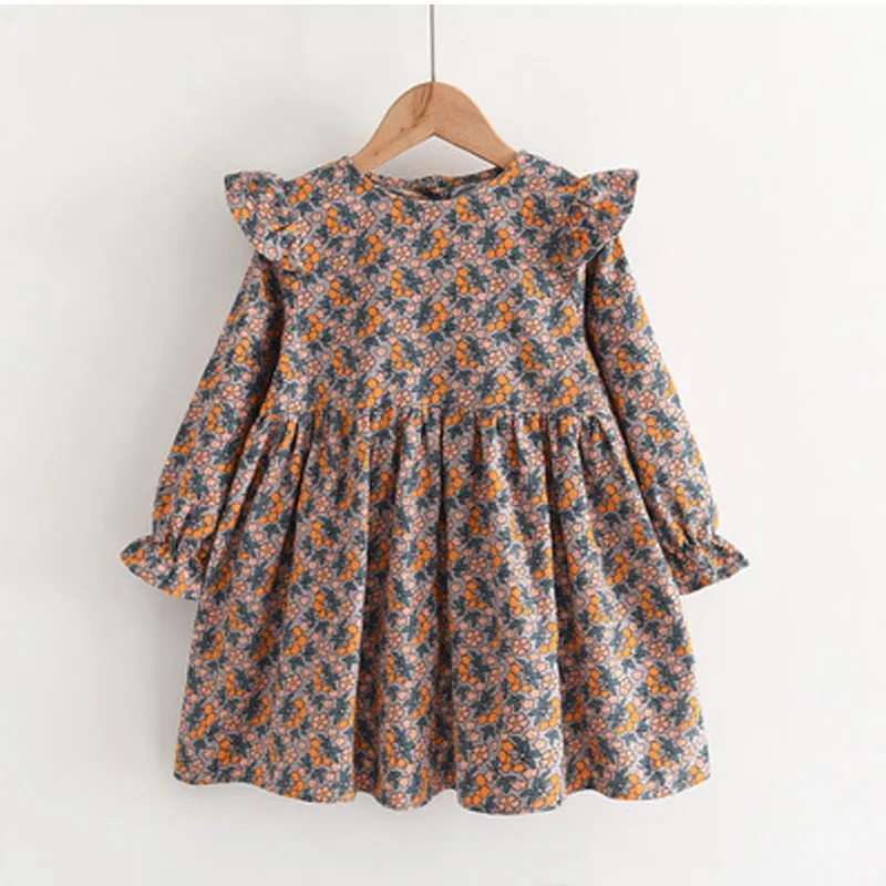 

Children's Dresses Toddler Girls Floral Long Dress Autumn Baby's Long Sleeved National Style Dress Casual Ruffle Kids Costume